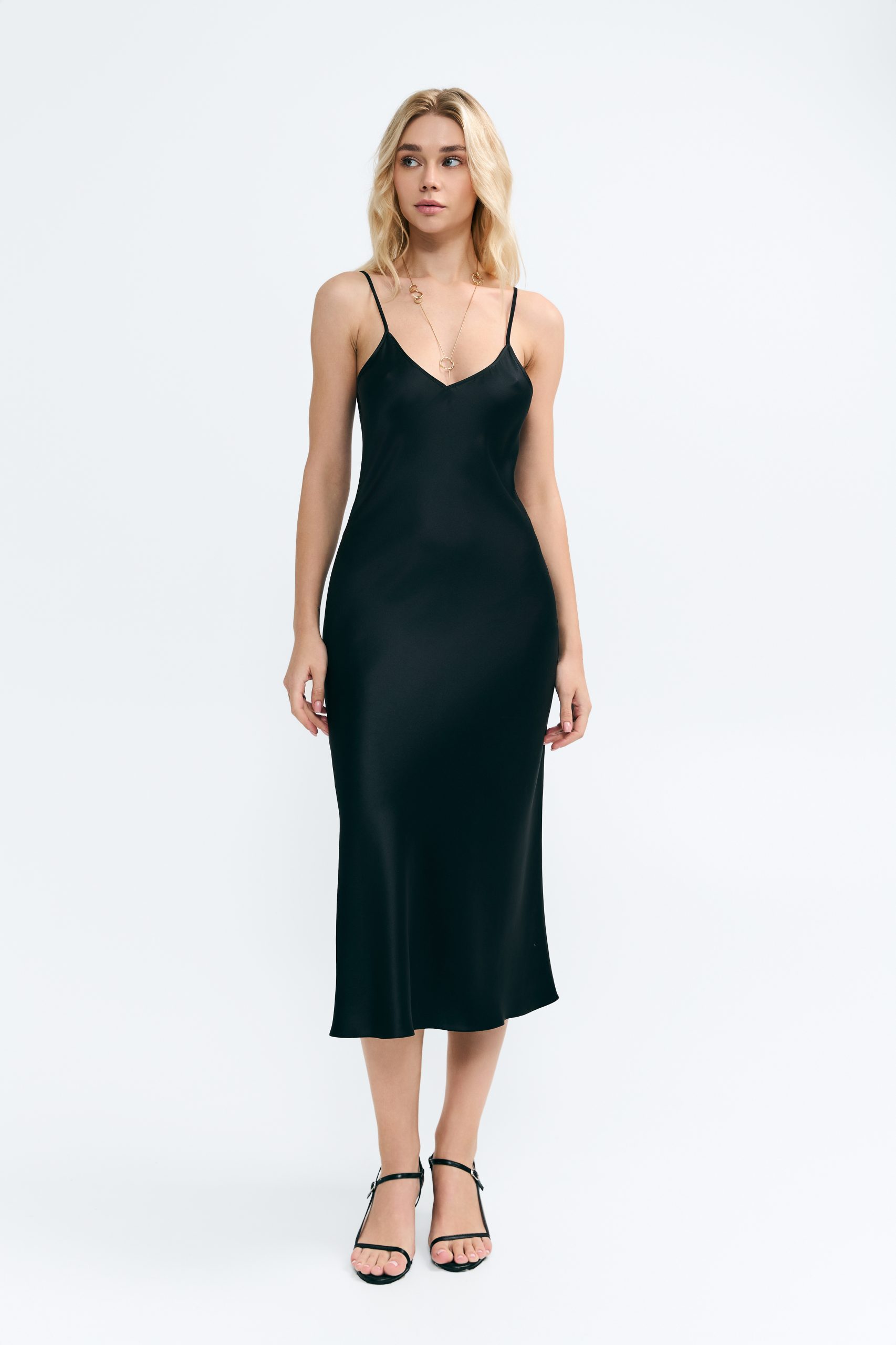Sheryl Black V-neck silk satin midi dress - Serenity