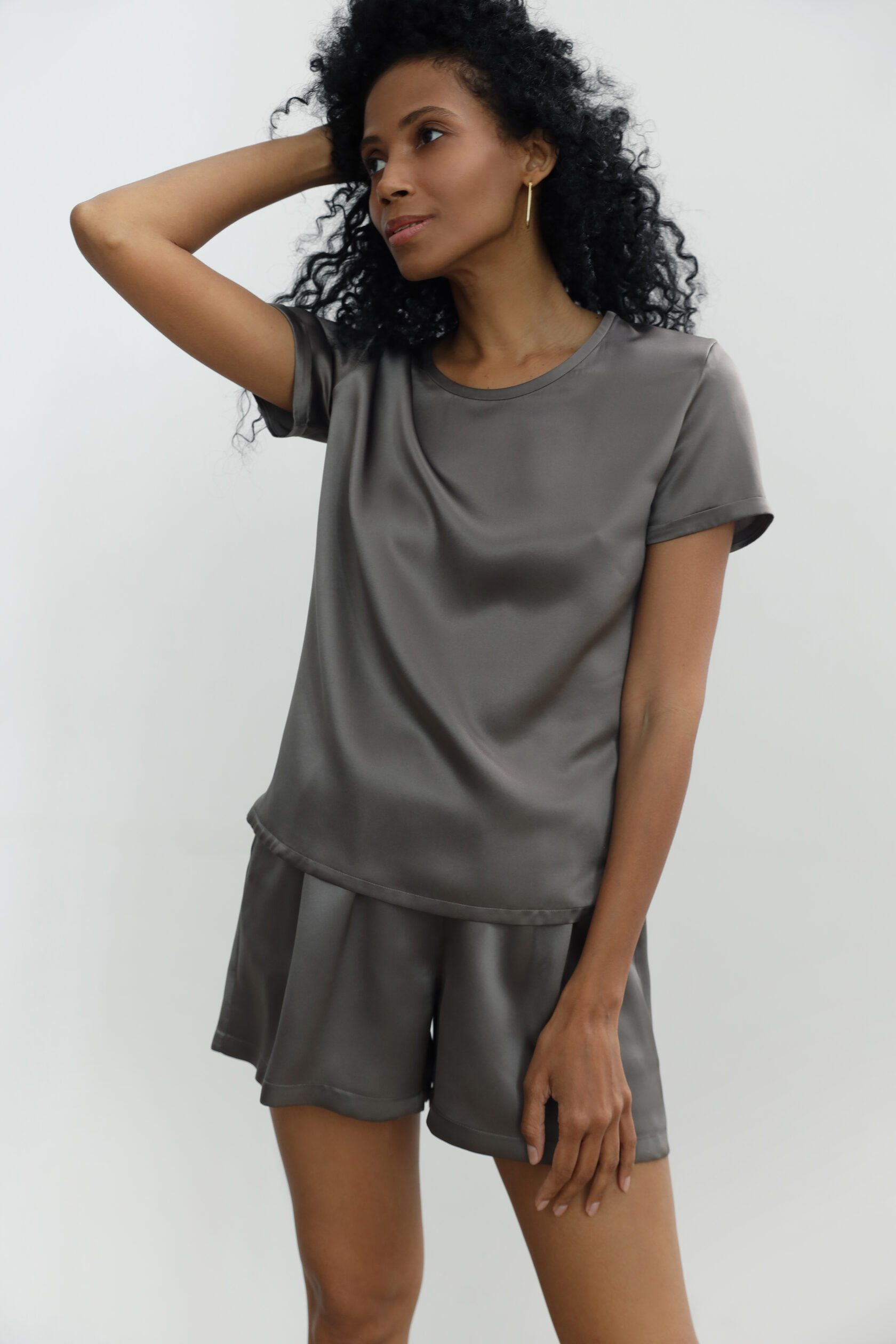 Loran Charcoal silk satin shorts - Image 3