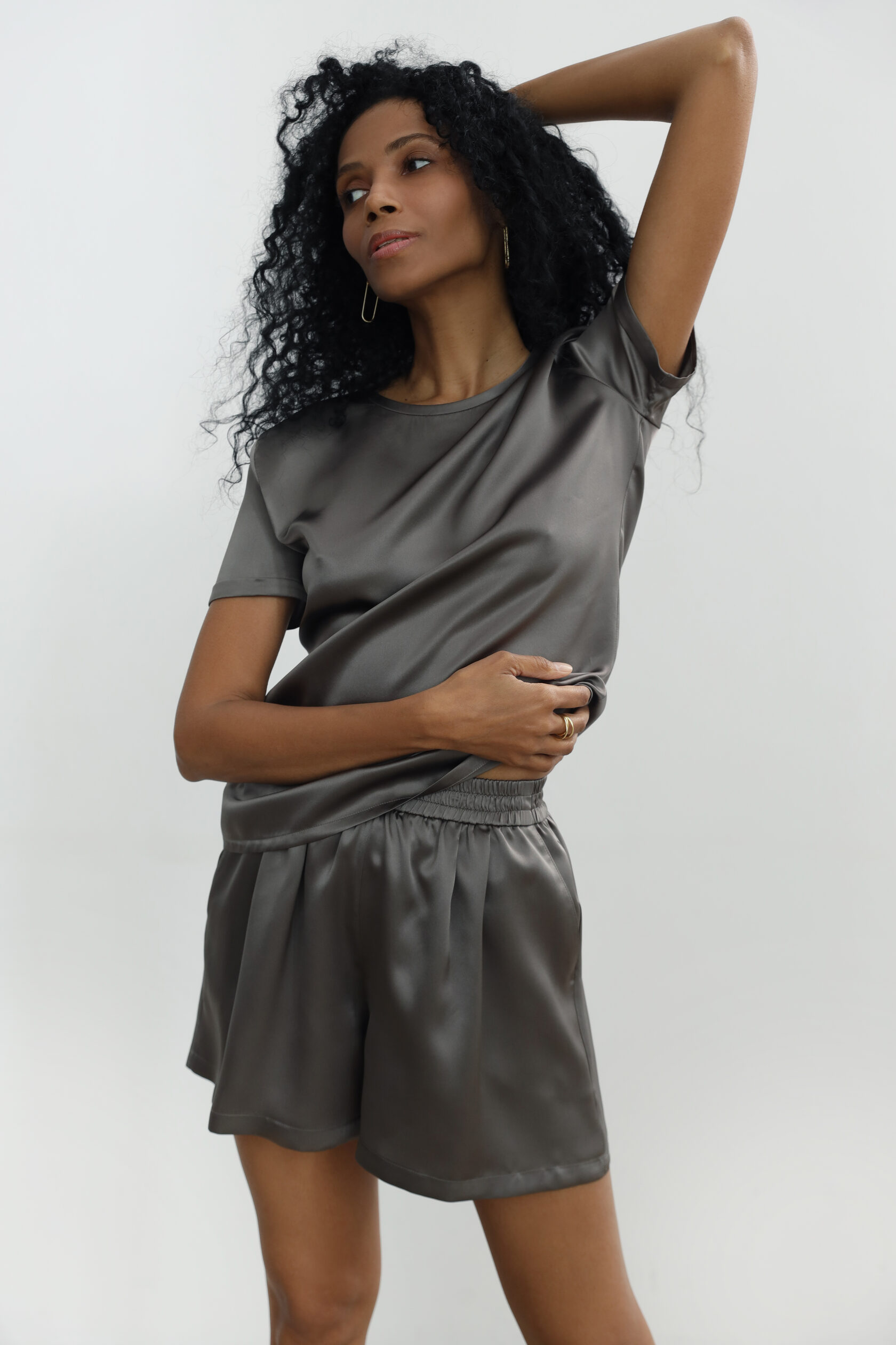 Loran Charcoal silk satin shorts
