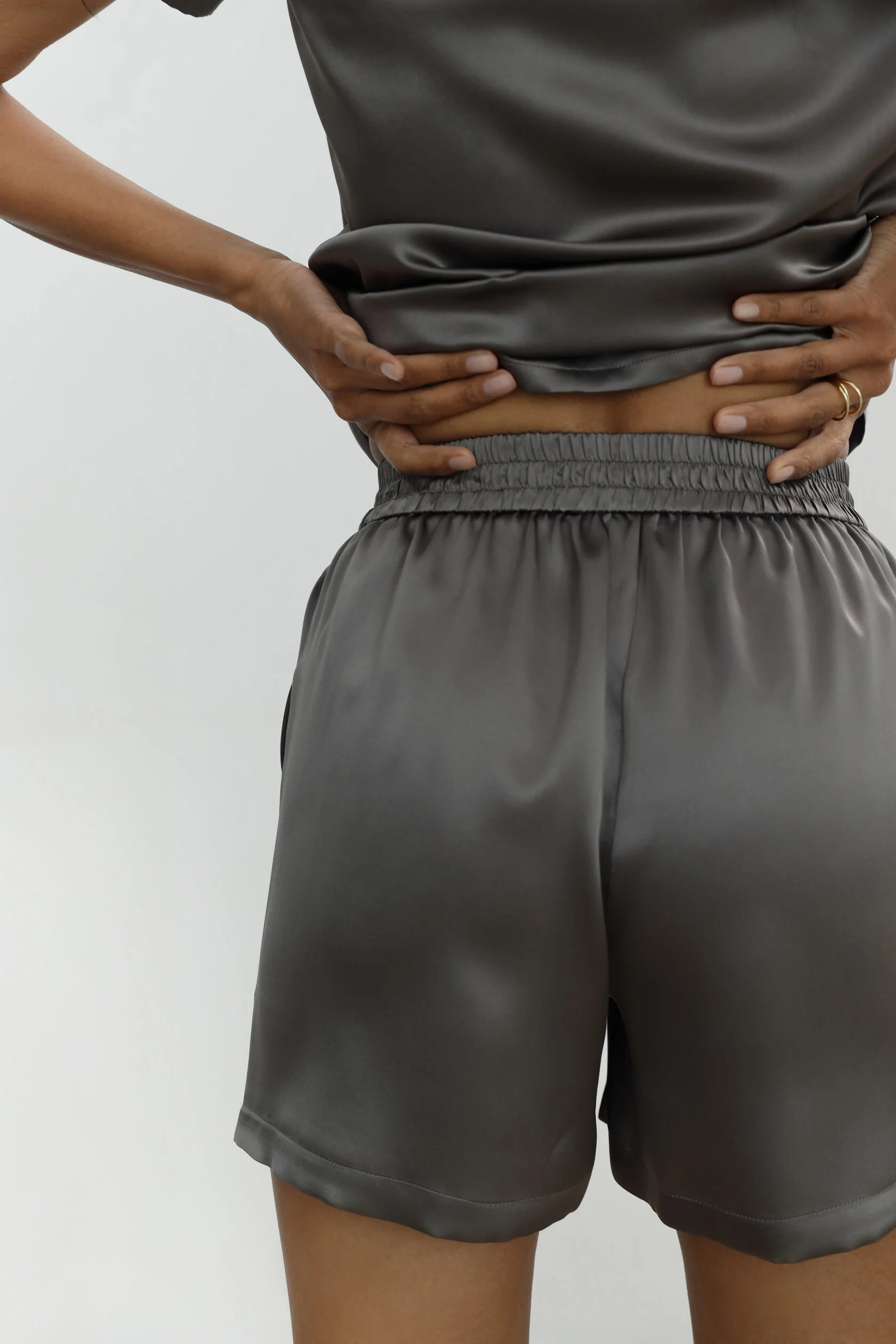 Loran Charcoal silk satin shorts - Image 2