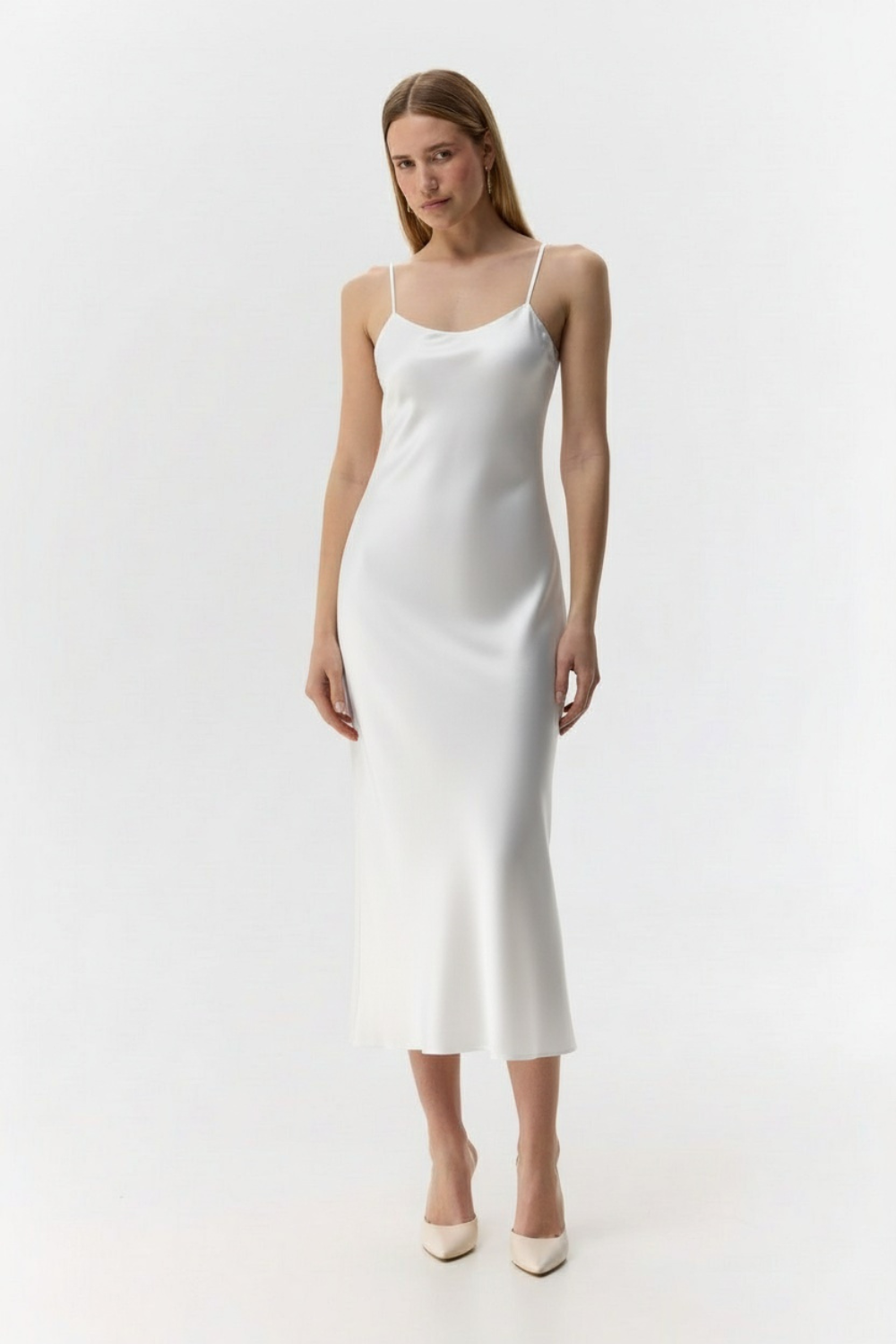 White silk midi dress