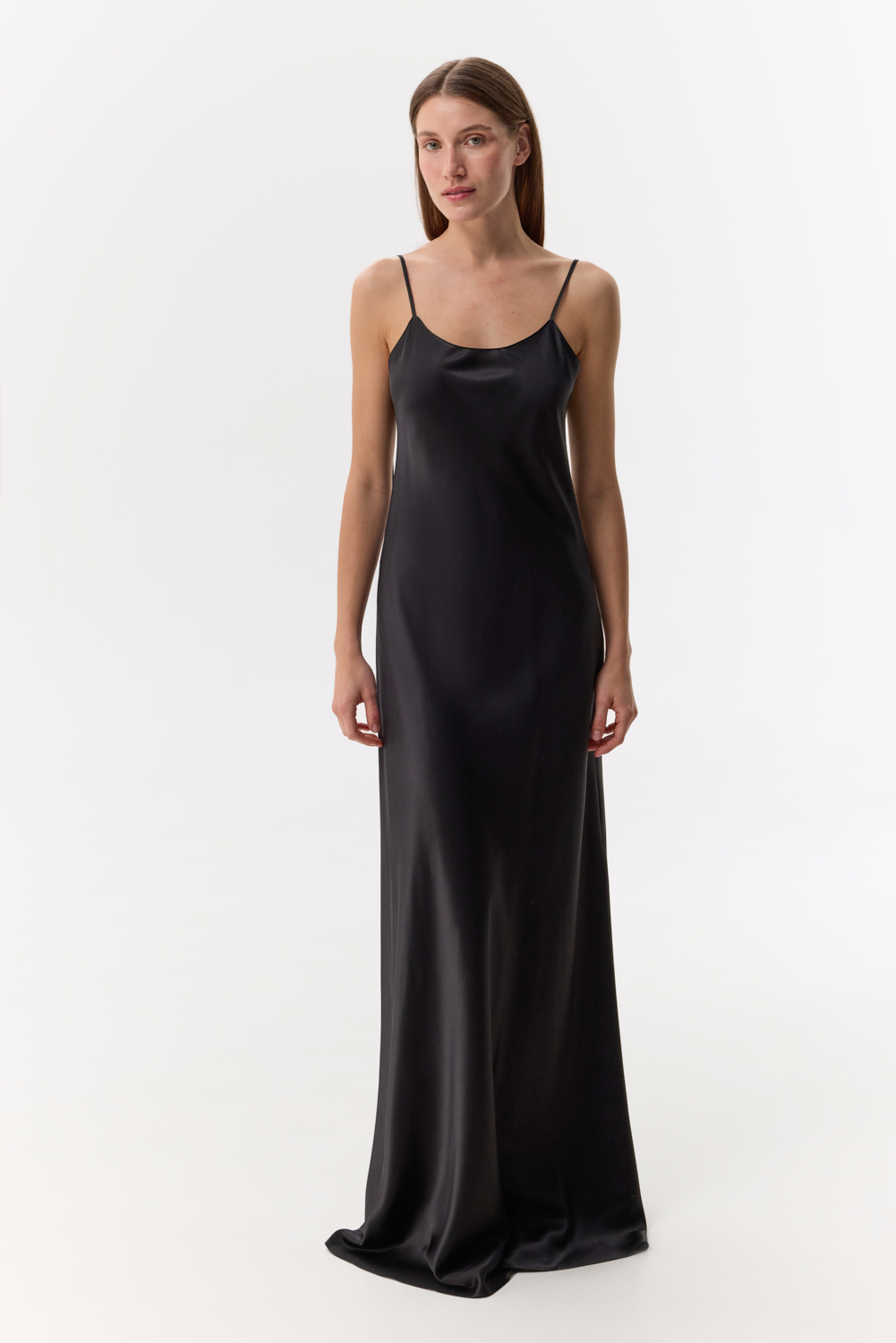 Devon Black low back maxi dress in Silk Satin