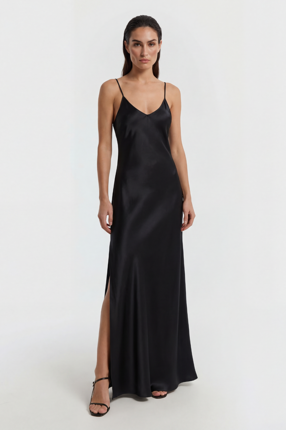 Paloma Black V-neck silk satin maxi dress