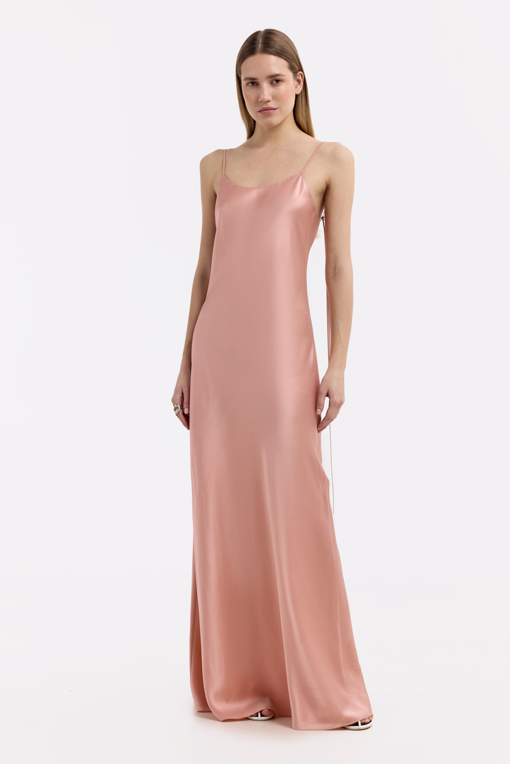 Devon Pink Caramel low-back silk-satin maxi dress