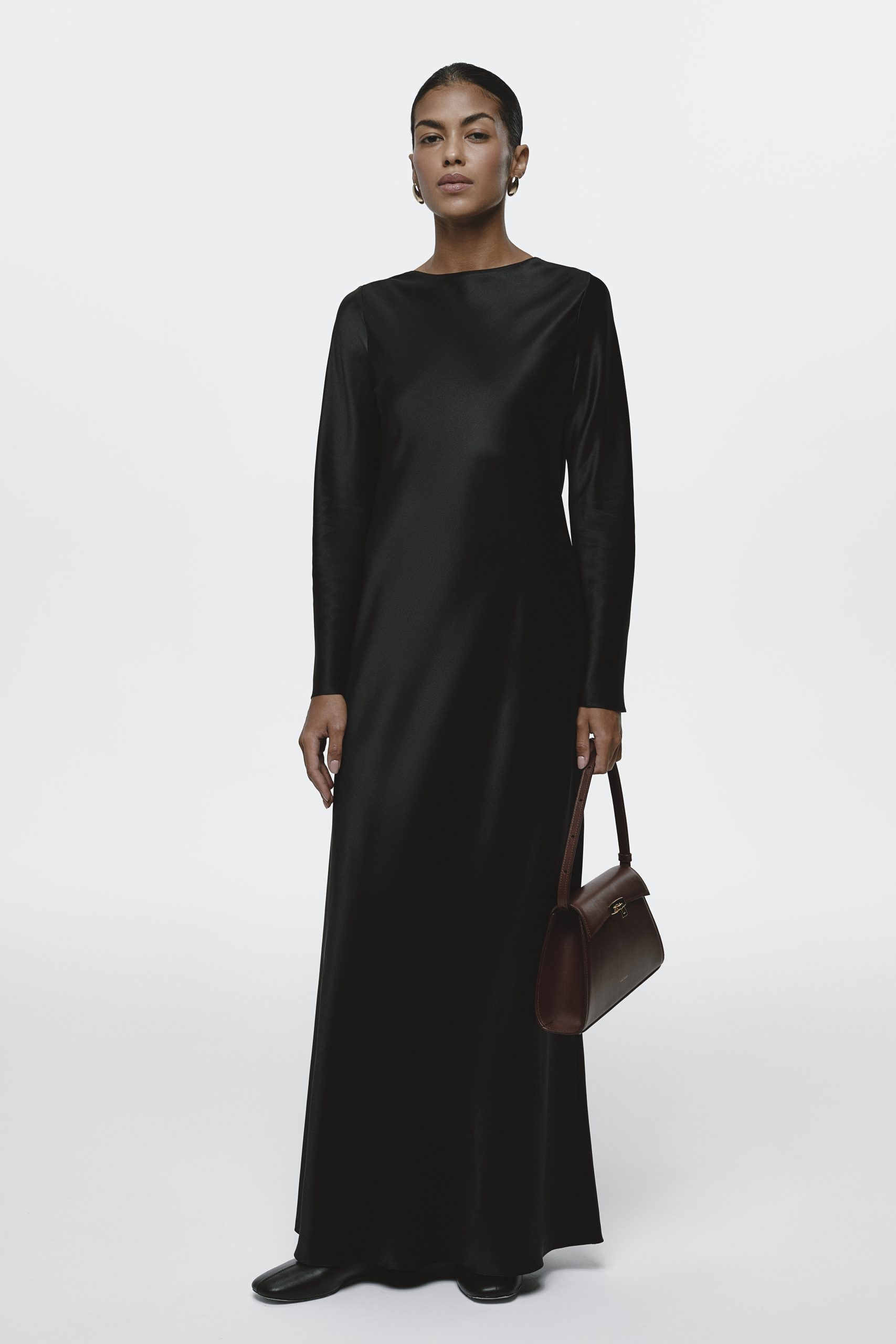Evans Black backless maxi dress in Silk Satin