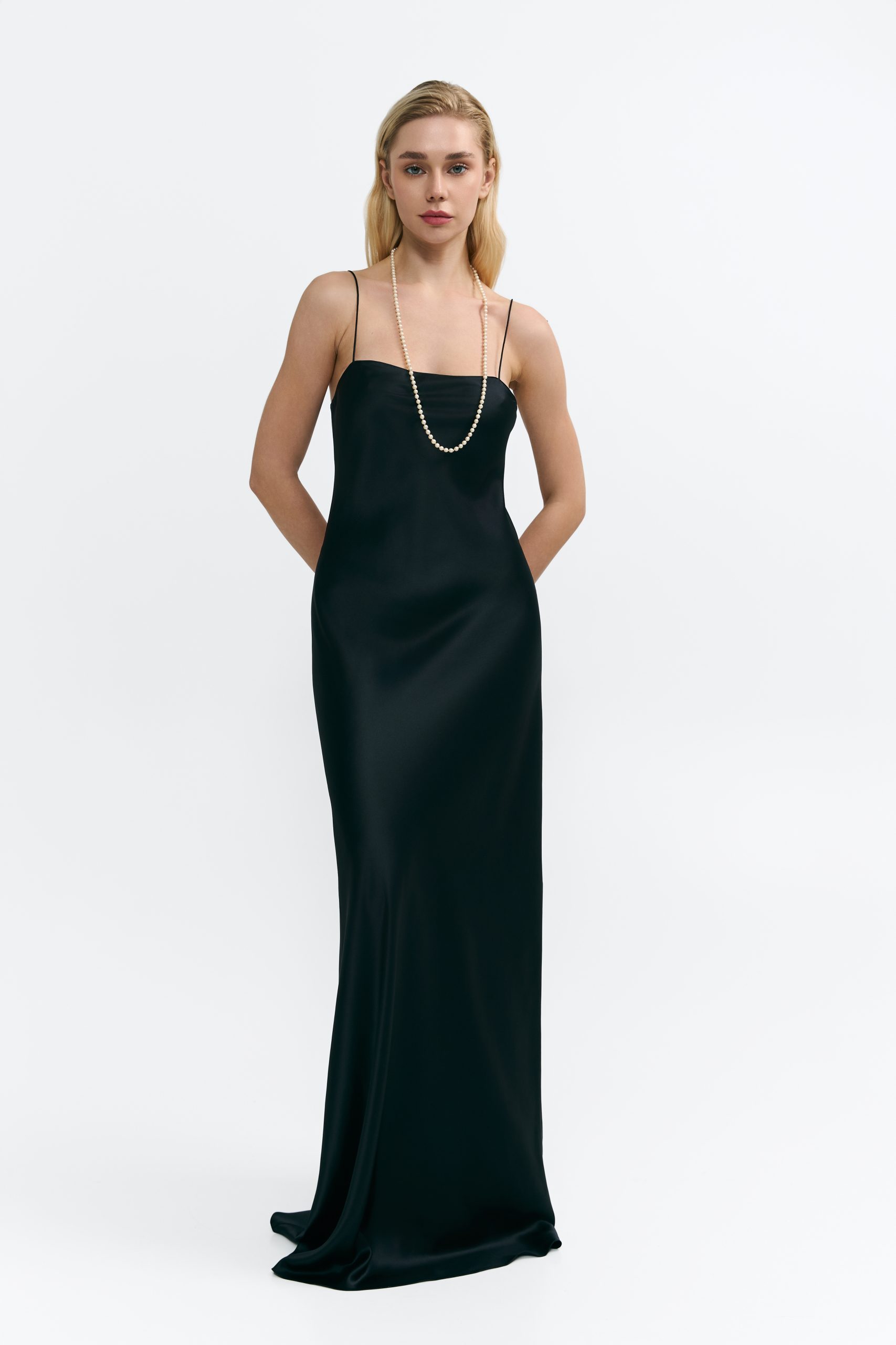 Zoe Black maxi dress in Silk Satin