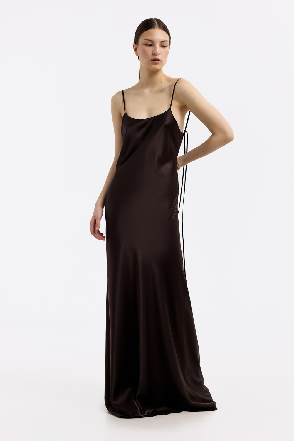 Devon Espresso low-back silk-satin maxi dress