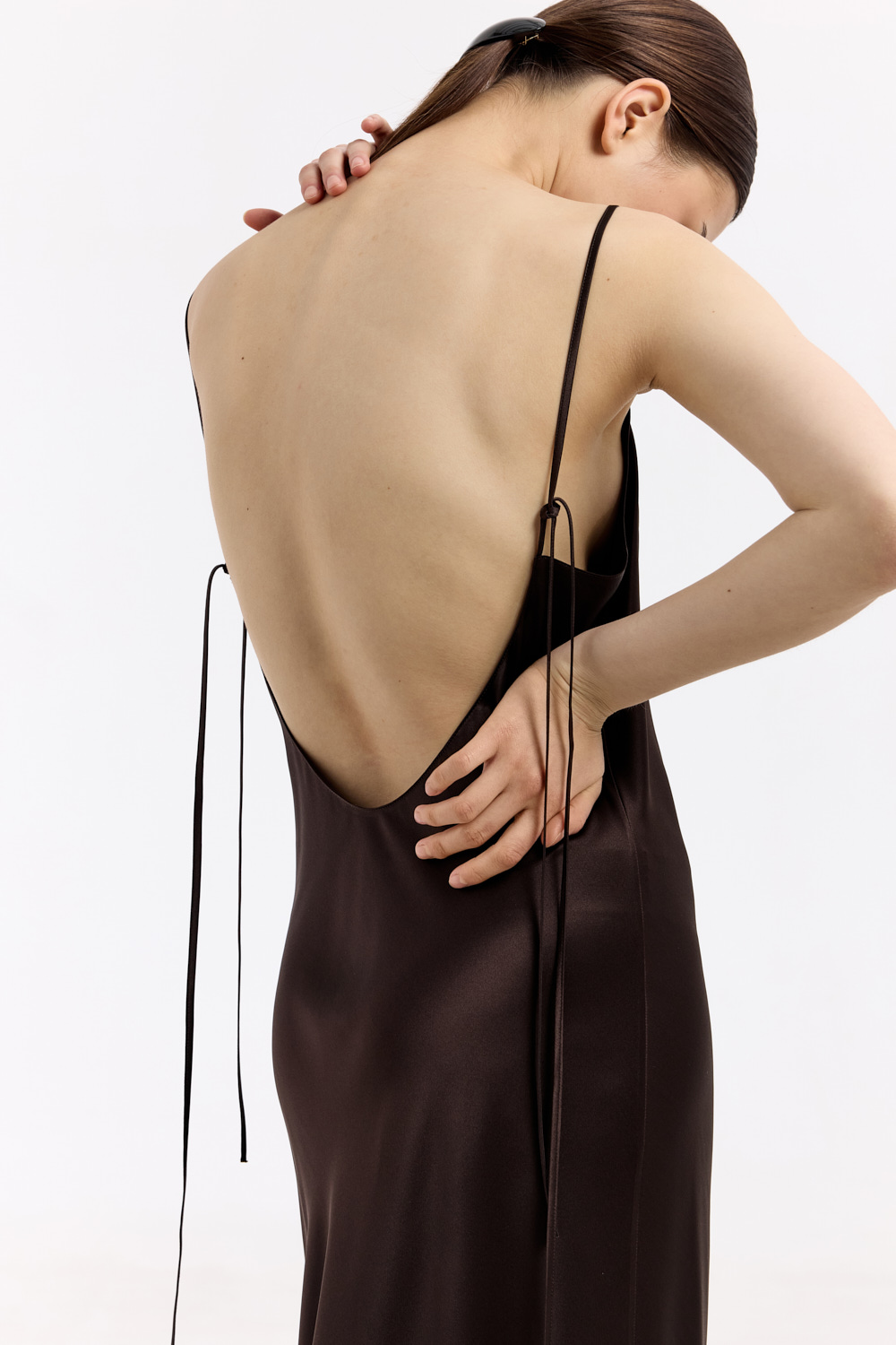 Devon Espresso low-back silk-satin maxi dress - Serenity