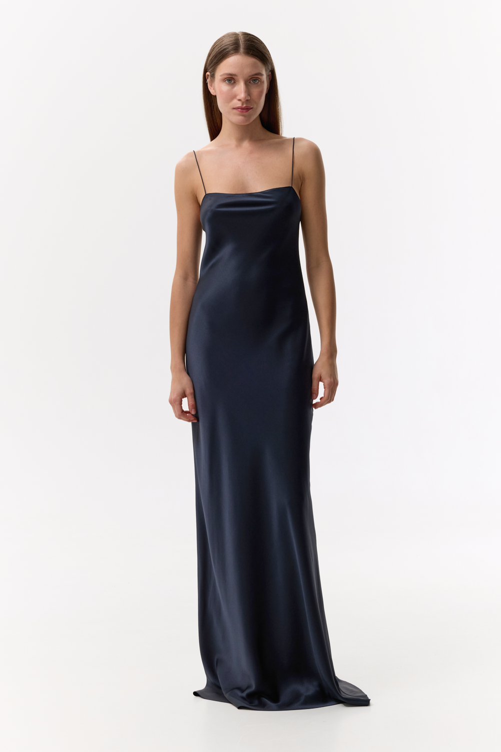 Zoe Navy silk satin maxi dress