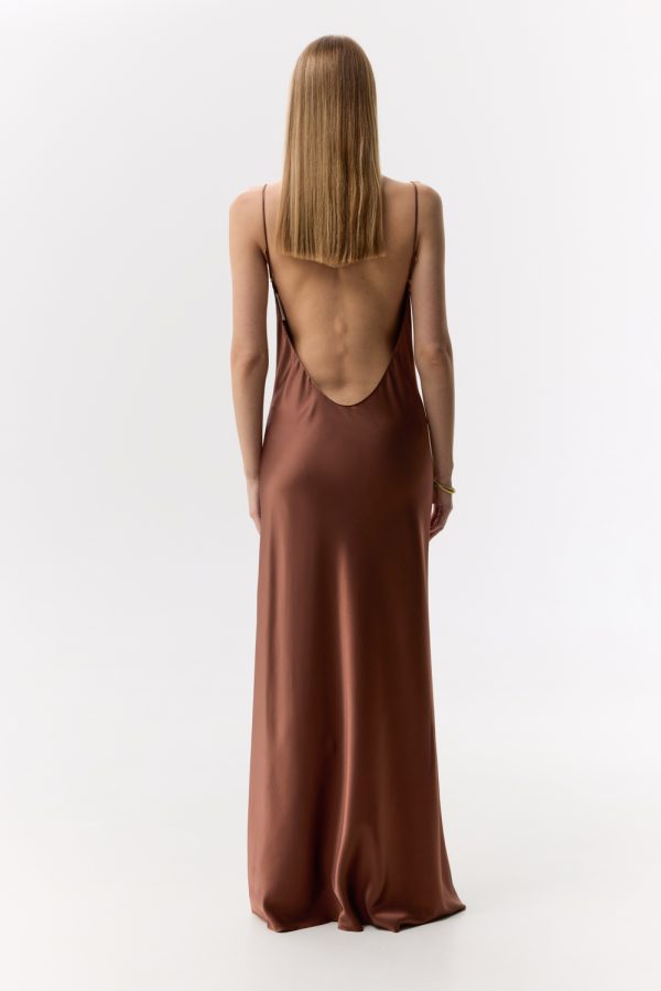 chocolate satin maxi dress Chocolate Warehouse Premium Satin Open Back Maxi Dress