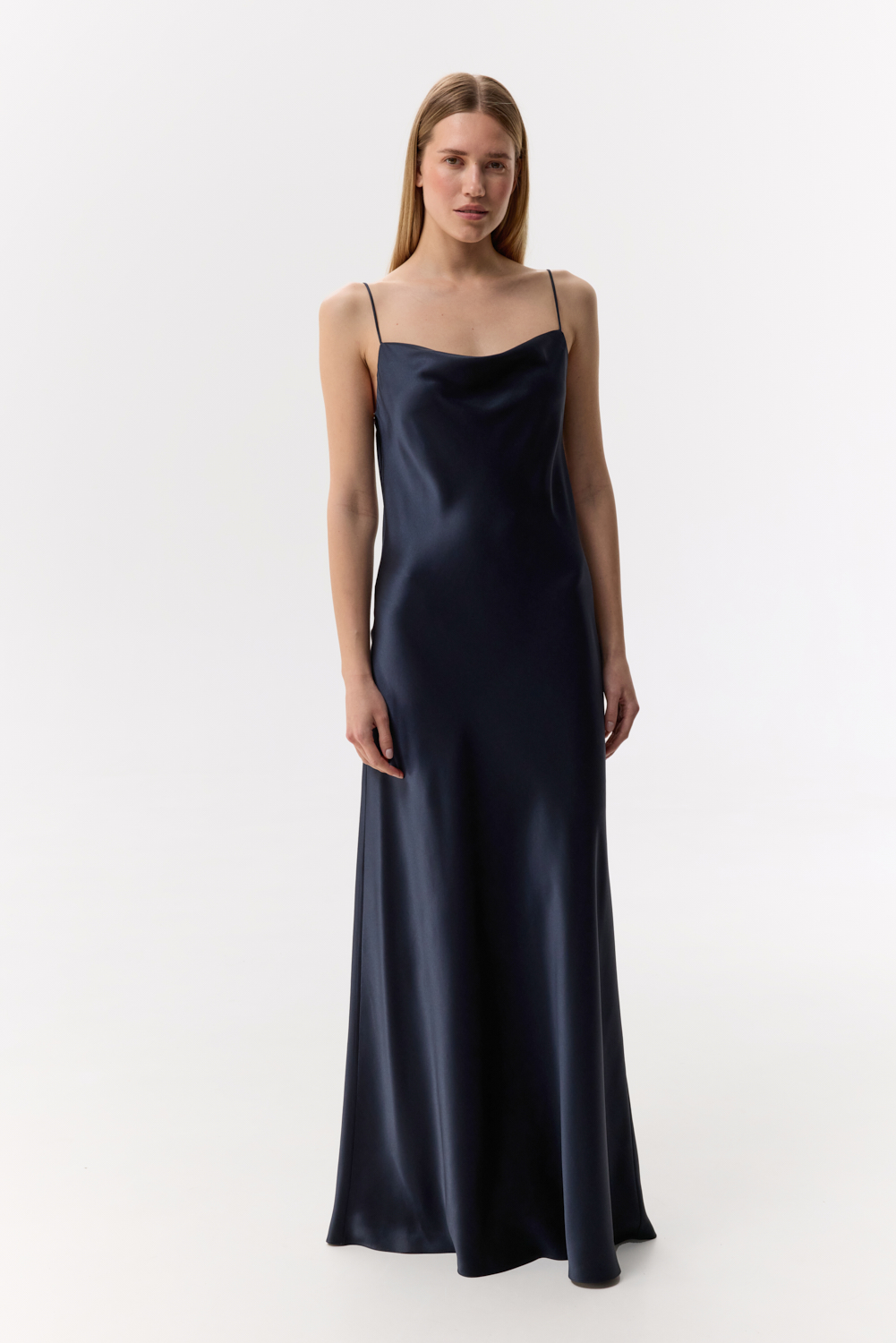 Dafne Navy open-back silk-satin maxi dress