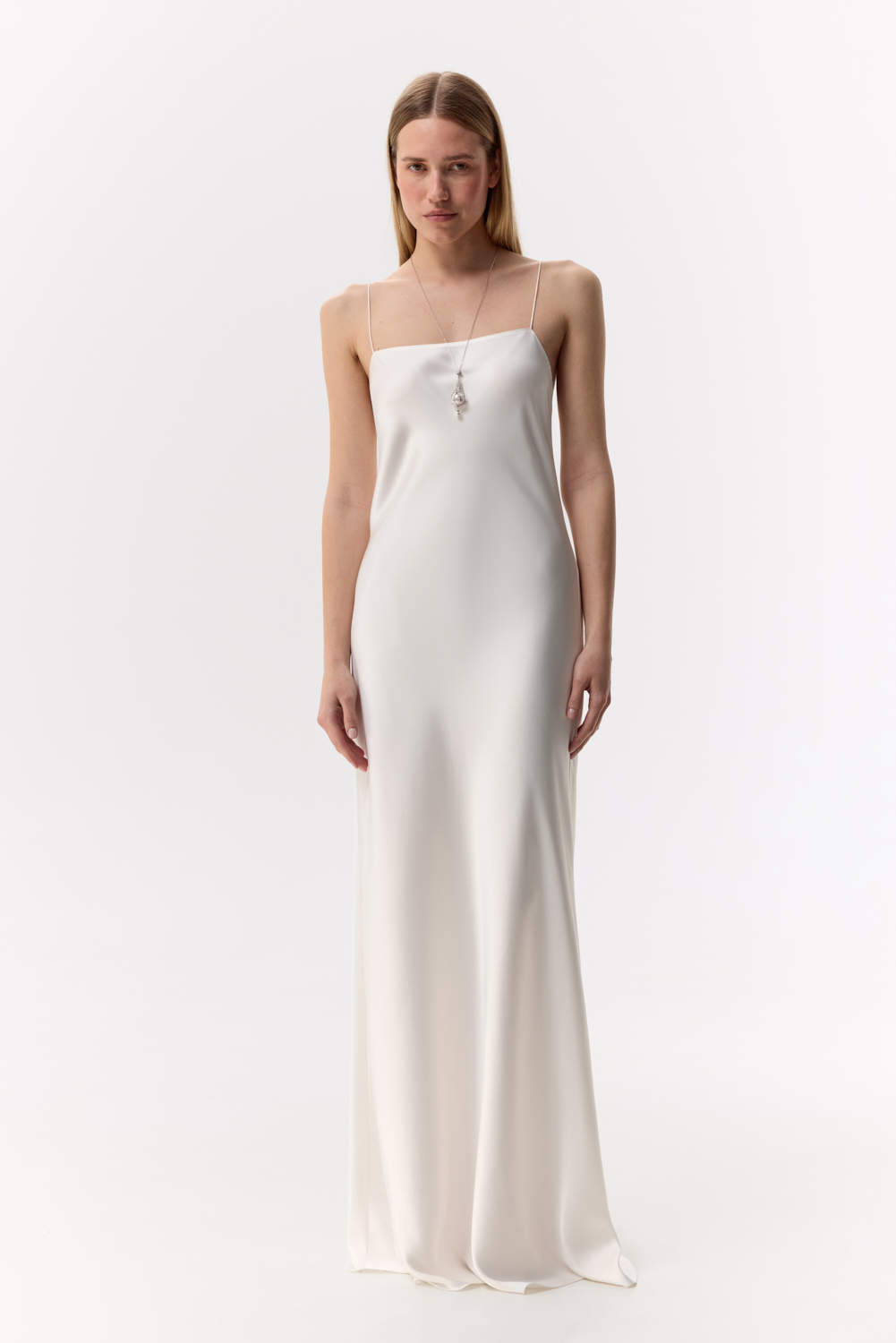 Zoe White maxi dress in Silk Satin