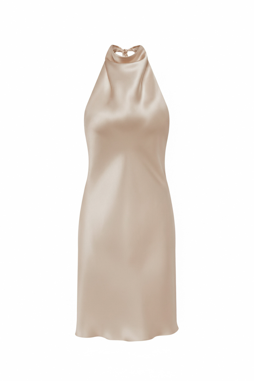 Cea Pearl-Beige backless halter-neck mini dress in heavy Silk Satin