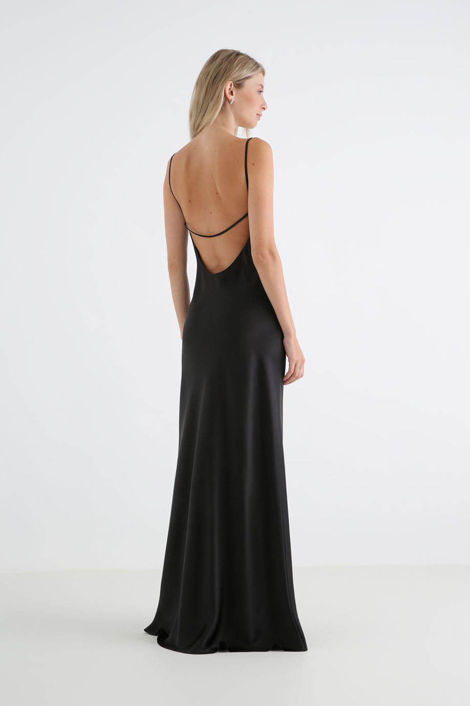 Sheridan Black high neck silk satin maxi dress
