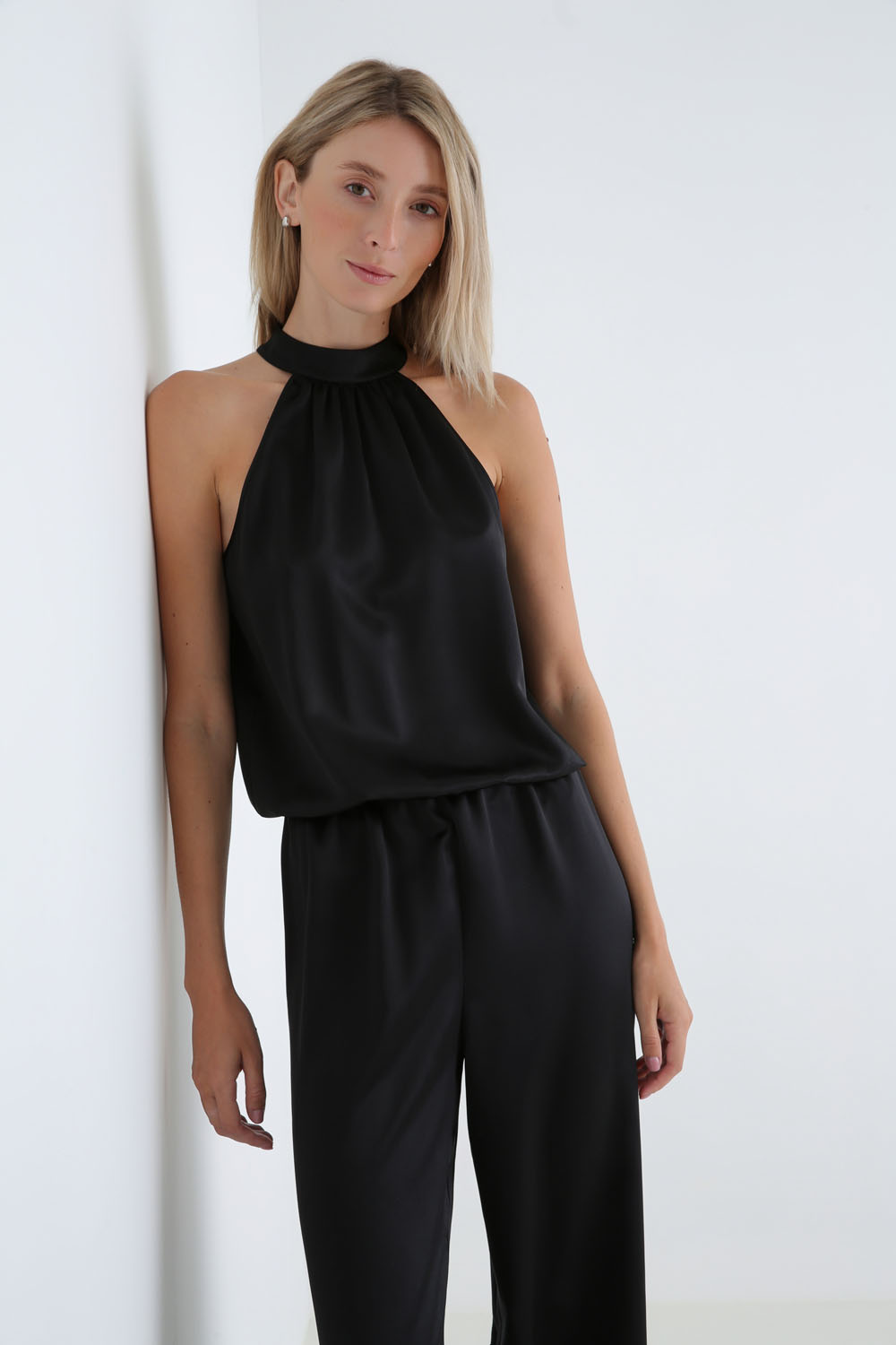 Palermo Black silk satin jumpsuit
