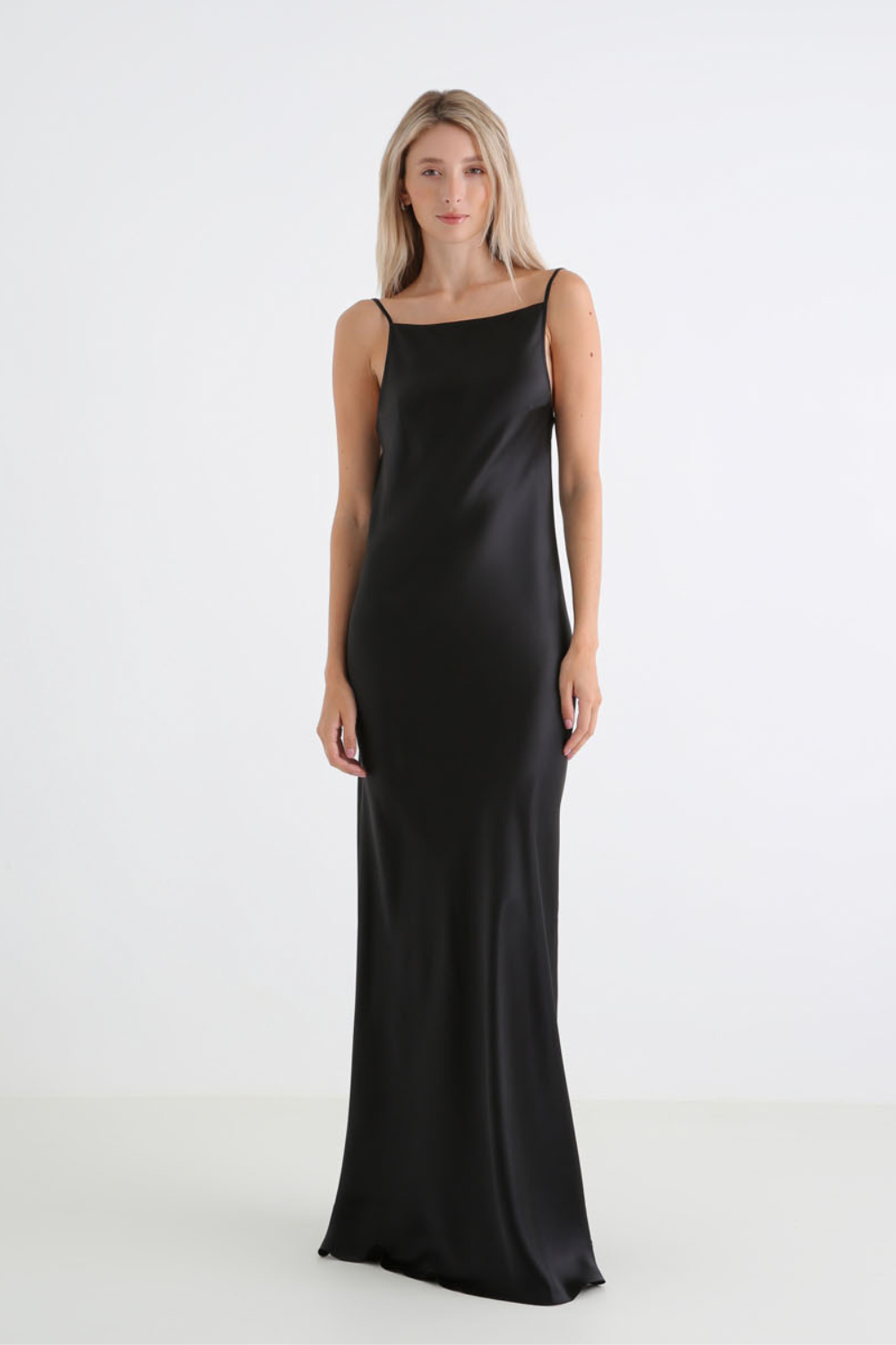 Sheridan Black high neck silk satin maxi dress