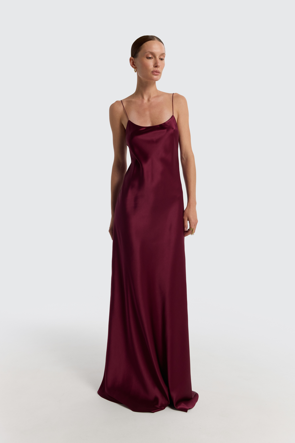 Carolyn Blackberry Wine maxi dress in Silk Satin