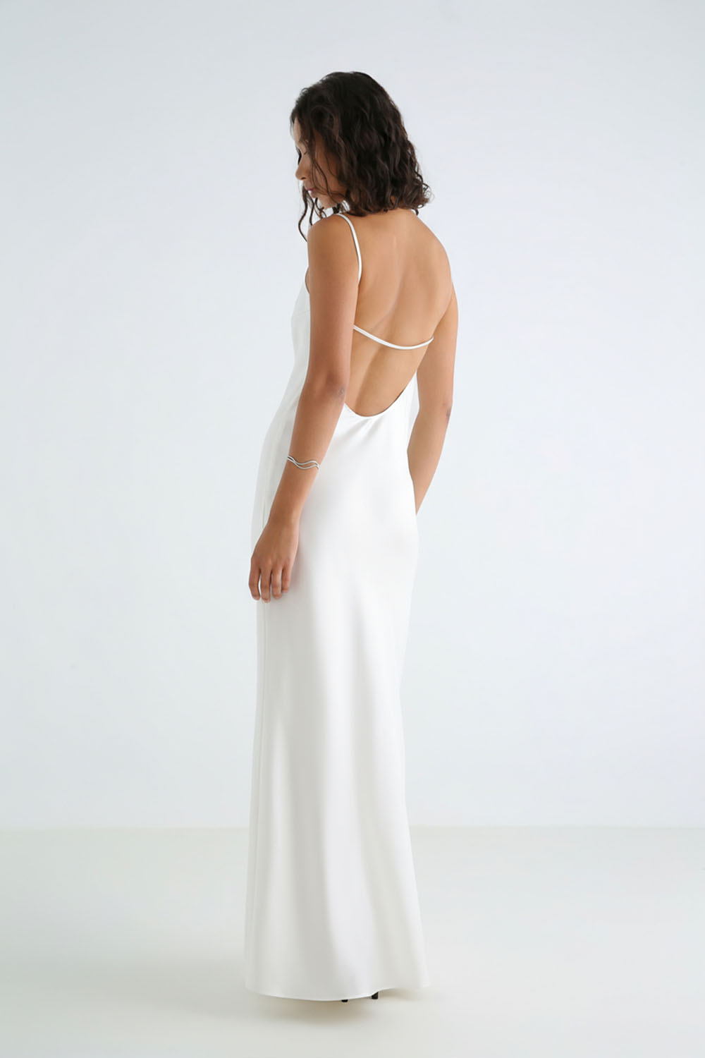 Sheridan White high neck silk satin maxi dress