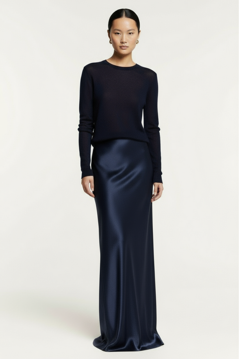 Alyssa Navy silk-satin maxi skirt