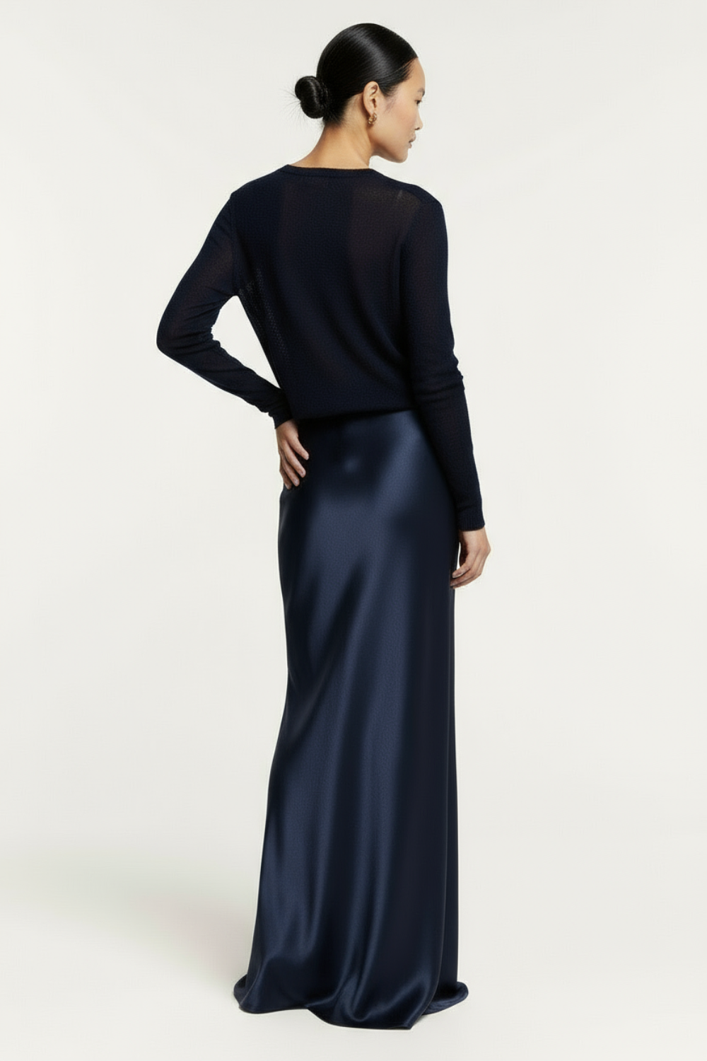 Alyssa Navy silk-satin maxi skirt
