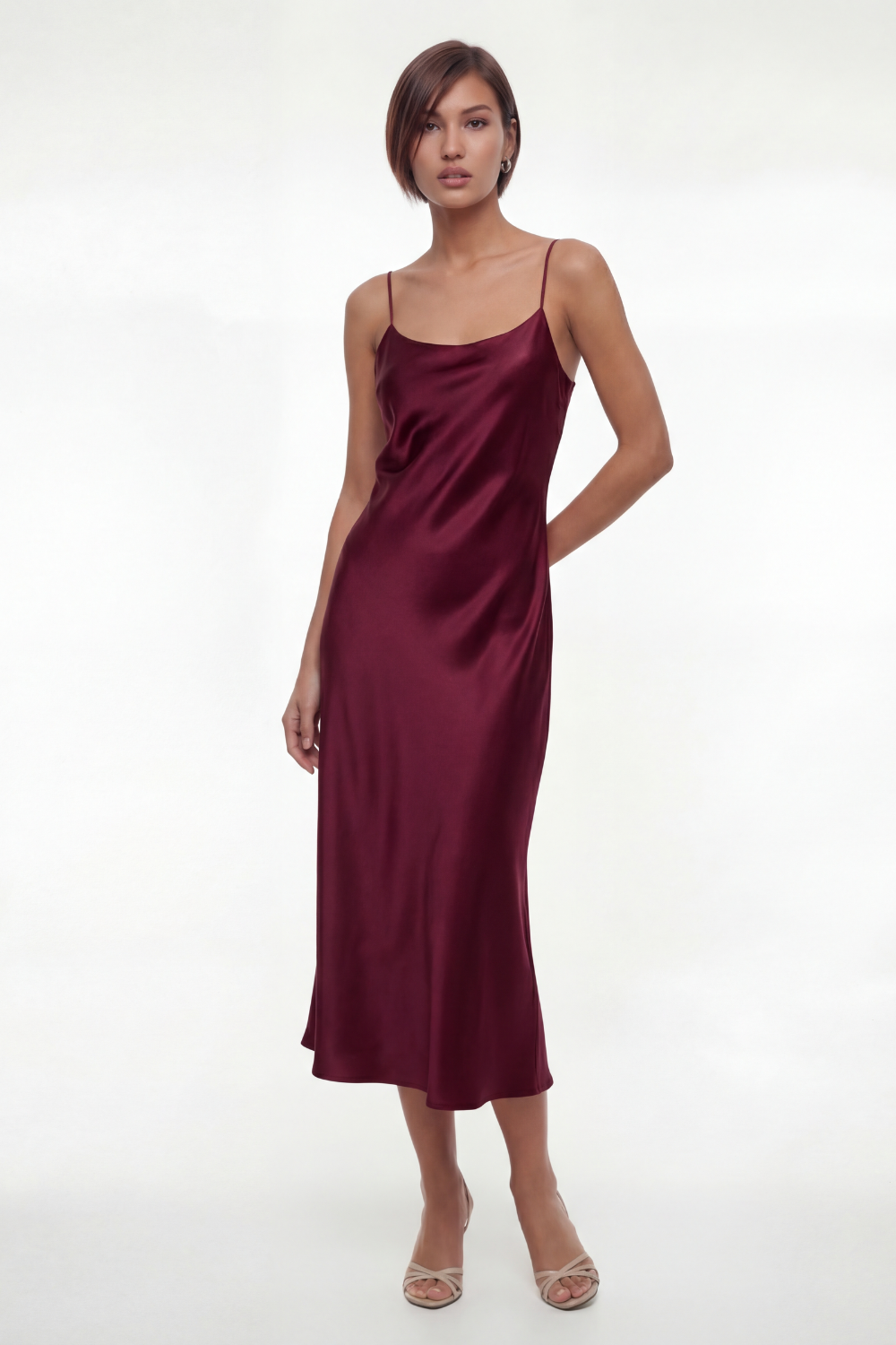 Josey Blackberry Wine scoop-neck silk satin midi dress