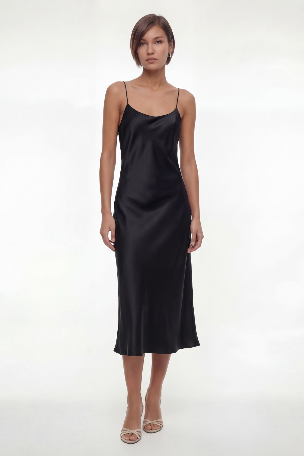 Josey Black scoop-neck silk satin midi dress