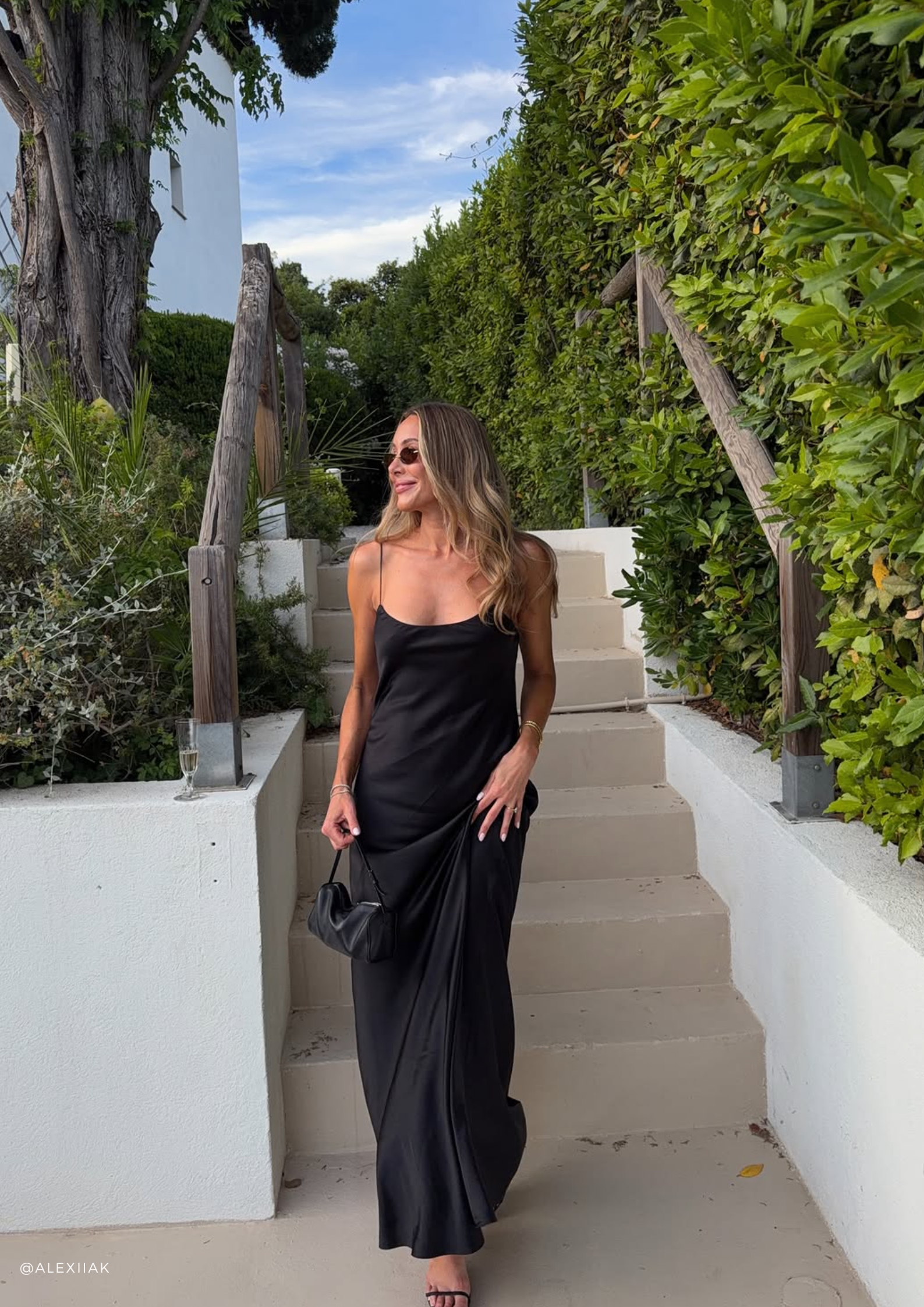 Carolyn Black maxi dress in Silk Satin