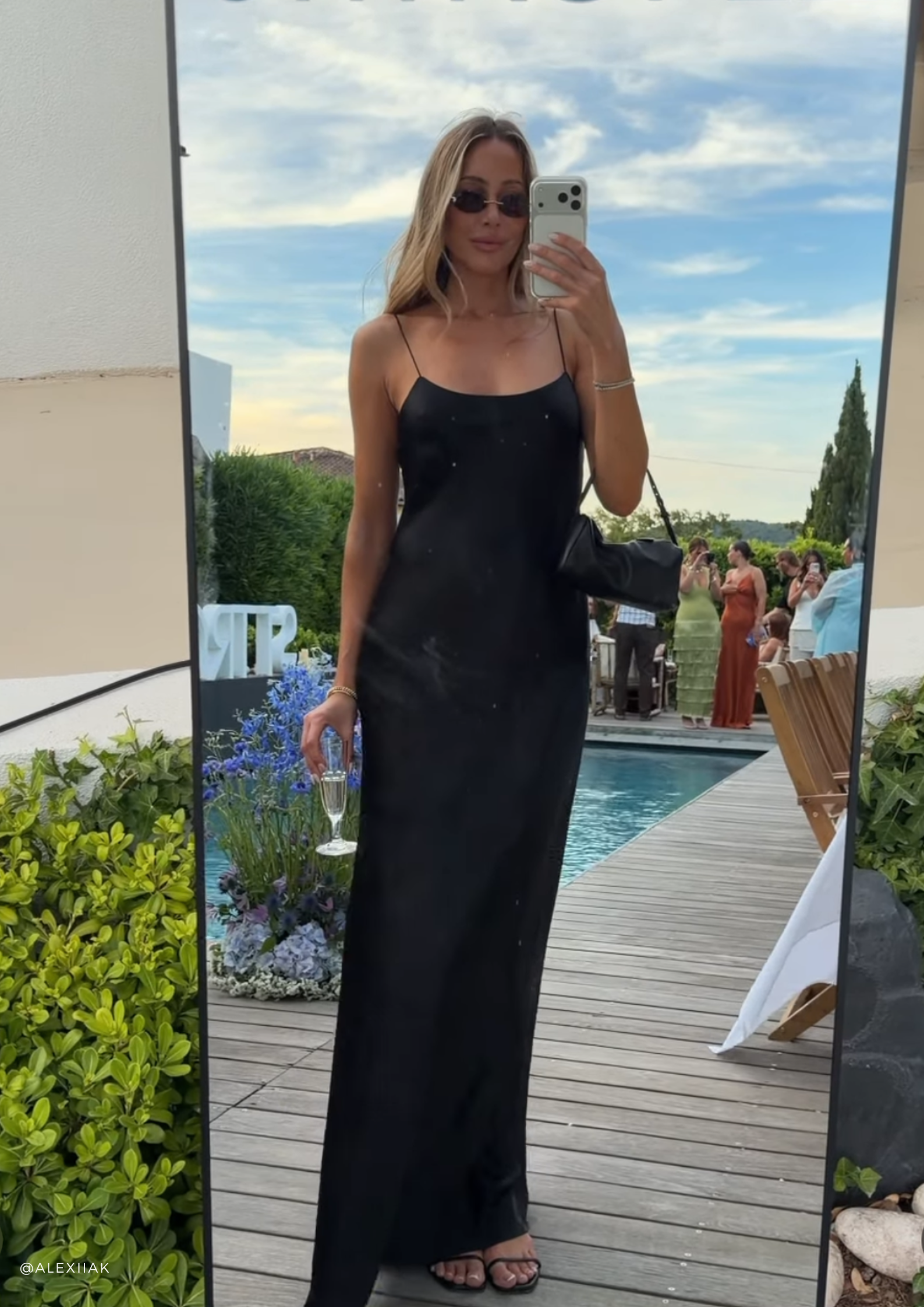 Carolyn Black maxi dress in Silk Satin