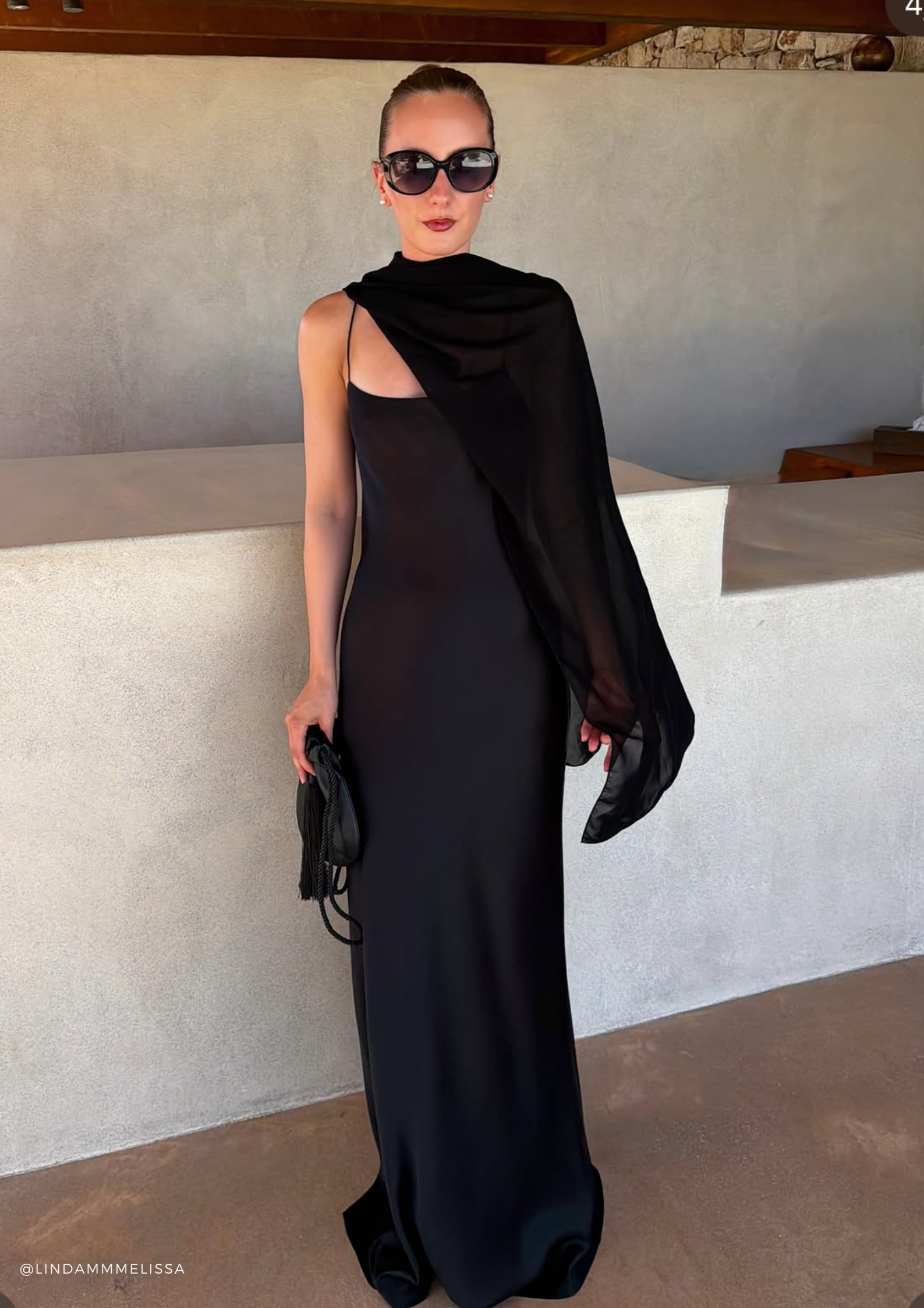 Carolyn Black maxi dress in Silk Satin