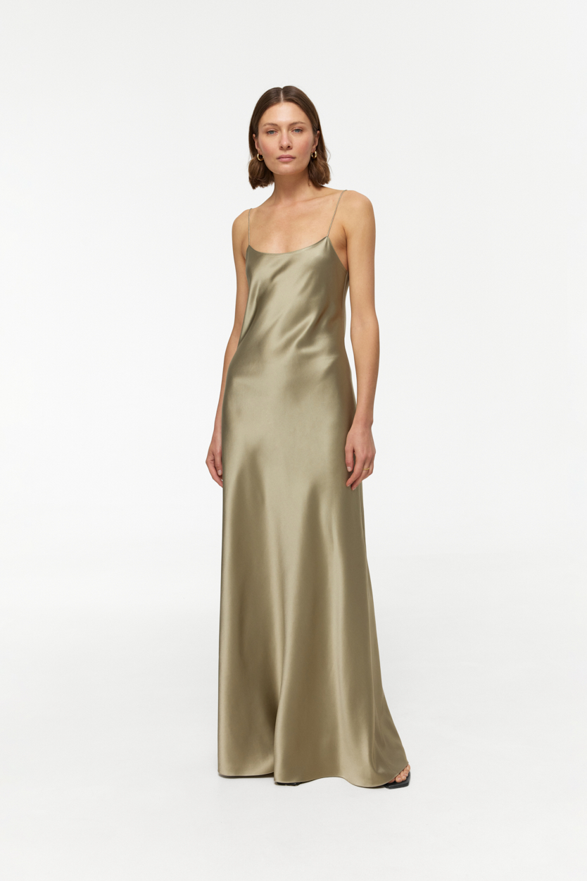 Carolyn Dusty-Sage scoop-neck maxi dress in heavy Silk Satin