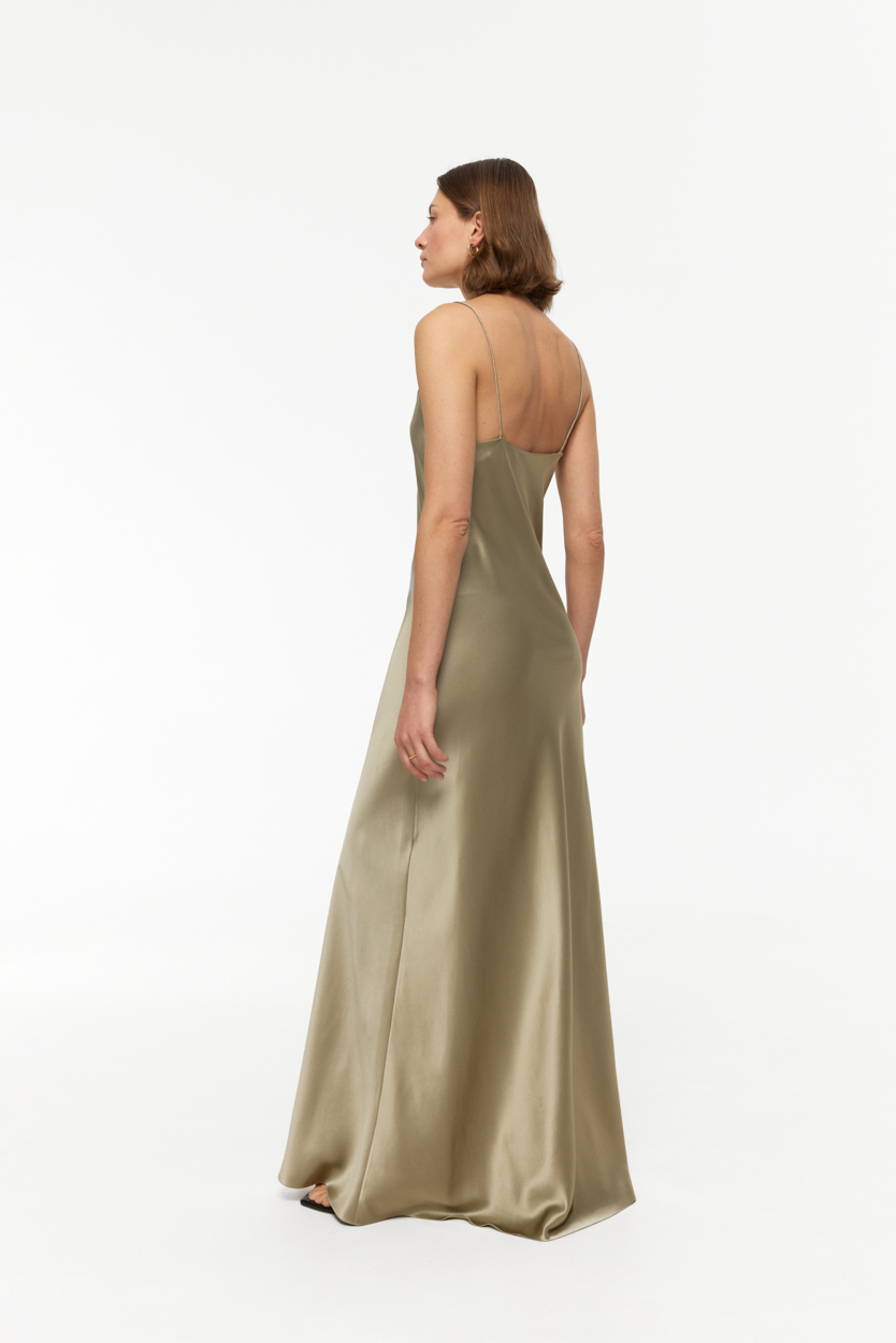 Carolyn Dusty-Sage scoop-neck maxi dress in heavy Silk Satin