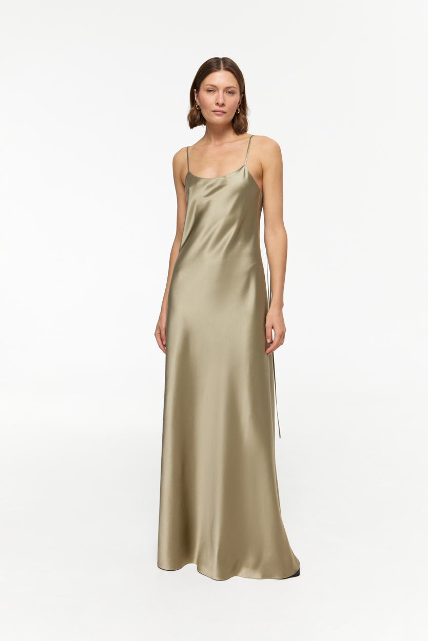 Devon Dusty-Sage maxi dress in heavy Silk Satin