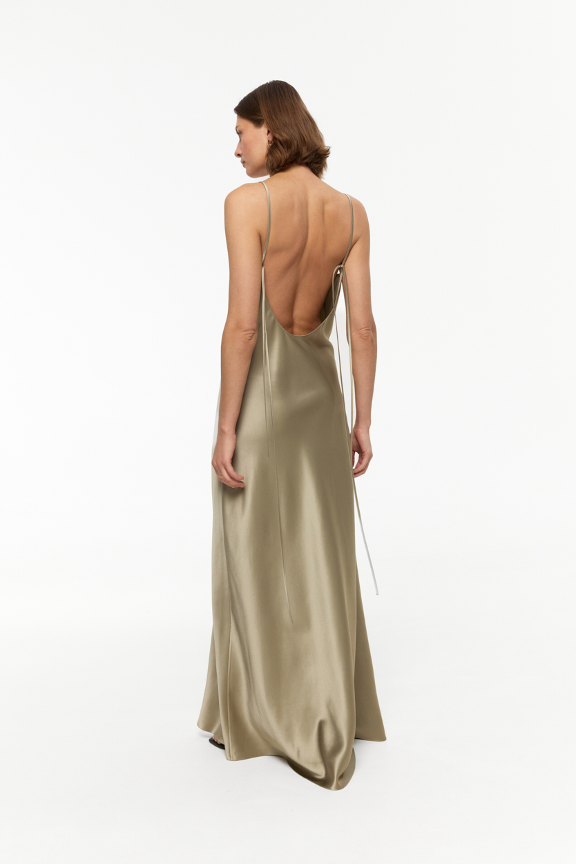 Devon Dusty-Sage maxi dress in heavy Silk Satin