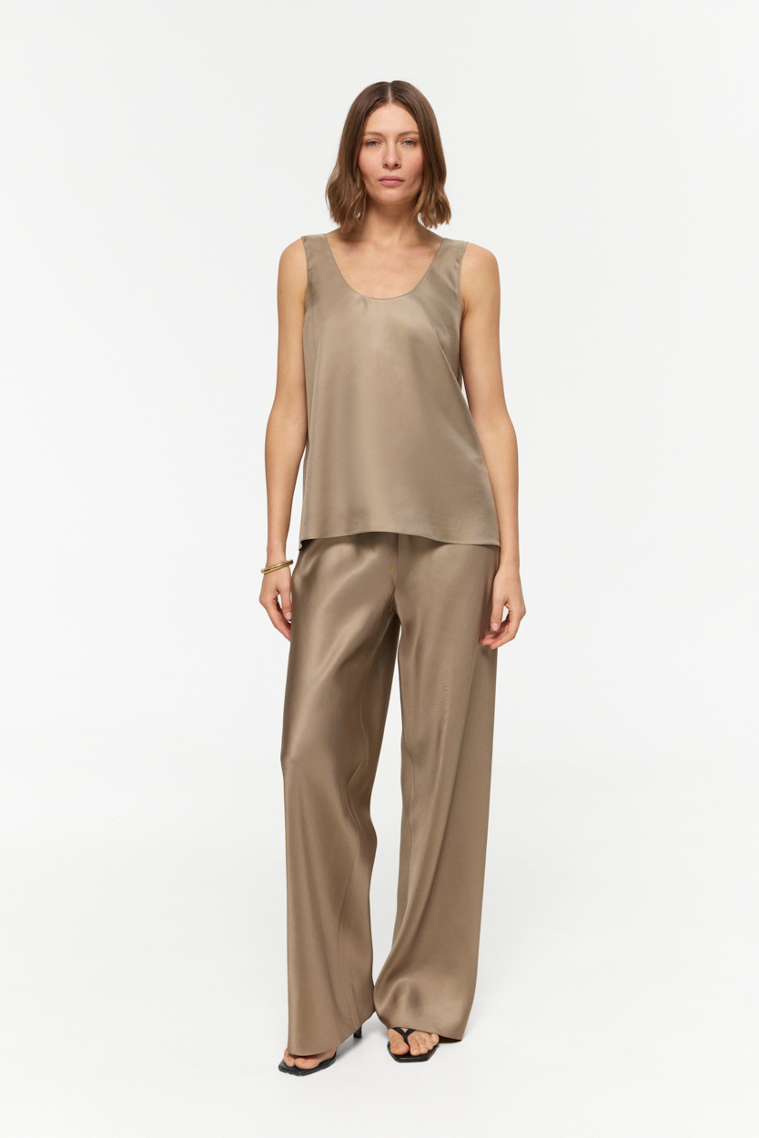 Donna Khaki-Taupe tank top in Silk Twill