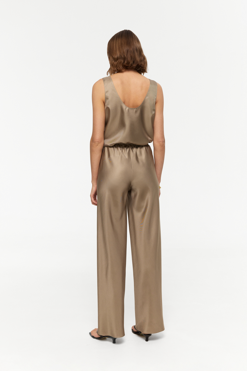 Amalfi Khaki-Taupe bias cut wide leg pants in Silk Twill