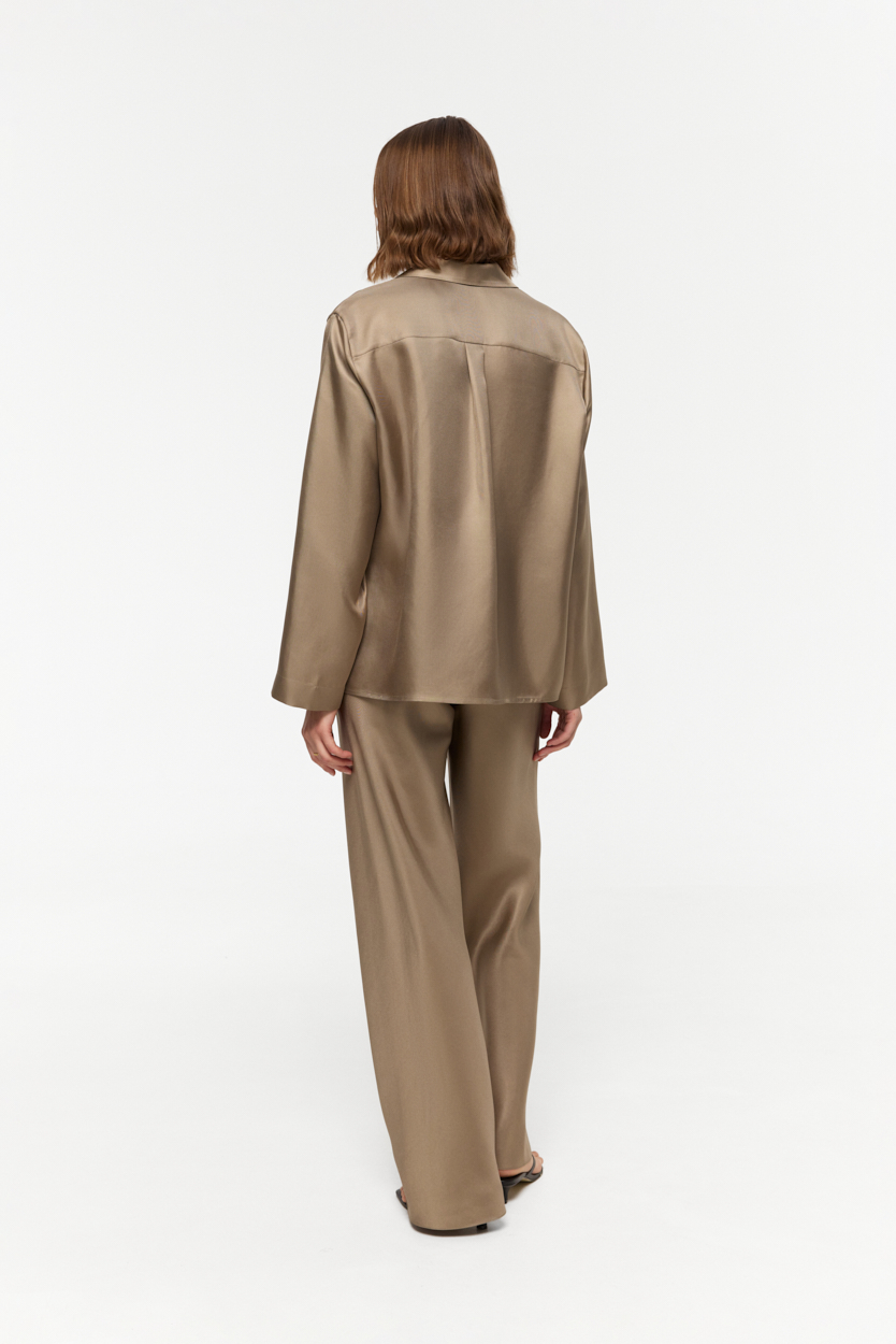 Bridgette Khaki-Taupe blouse in Silk Twill