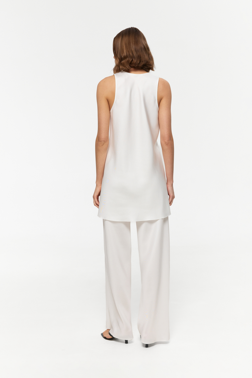 Uni White longline tank top in Silk Twill