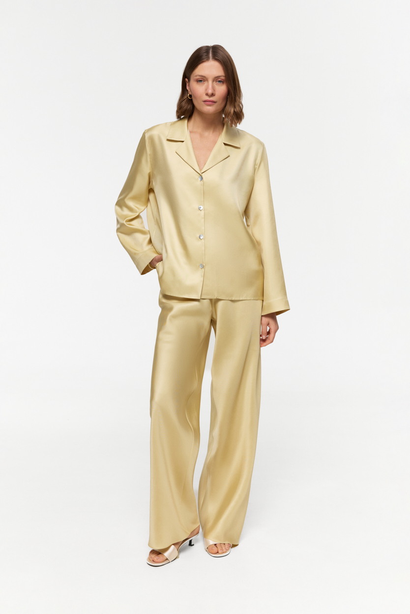 Amalfi Vanilla bias cut wide leg pants in Silk Twill