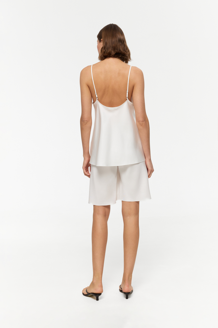 Marlow White bias cut shorts in Silk Twill