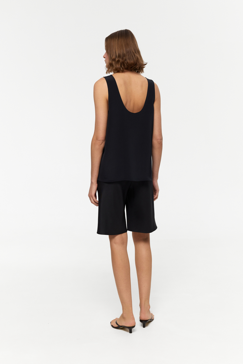 Marlow Black bias cut longline shorts in Silk Twill