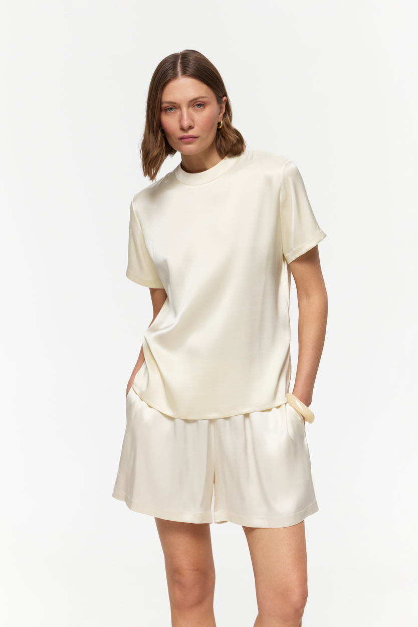 Ava Butter-Cream t-shirt in Silk Satin