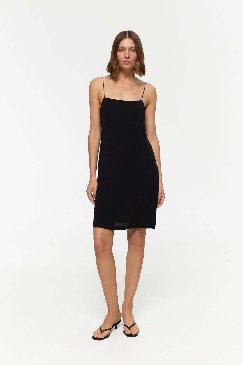 Bianca Black midi dress in Silk Crepe