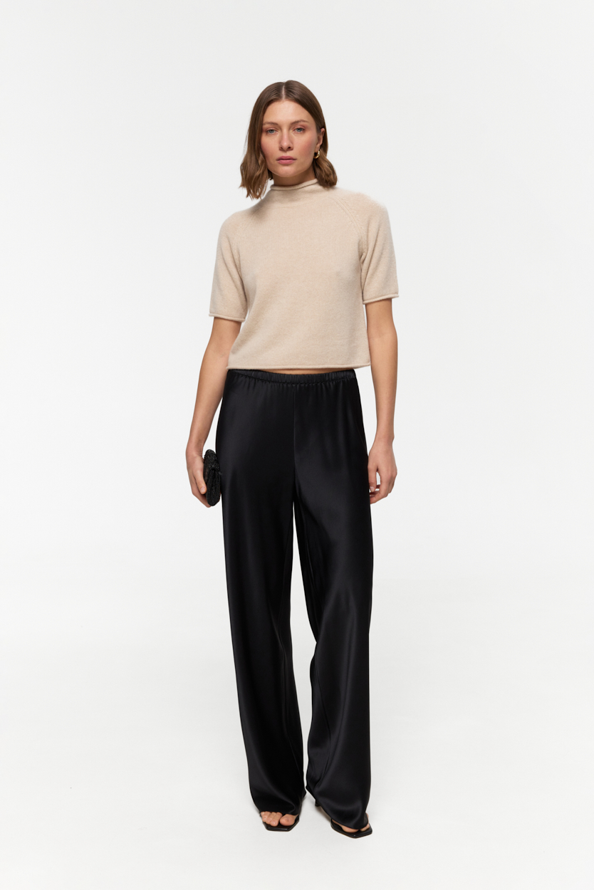 Ally Light-Beige baby cashmere mock neck top