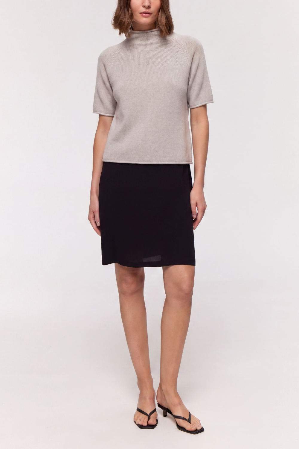Ally Grey-Beige mock neck top in Baby Cashmere