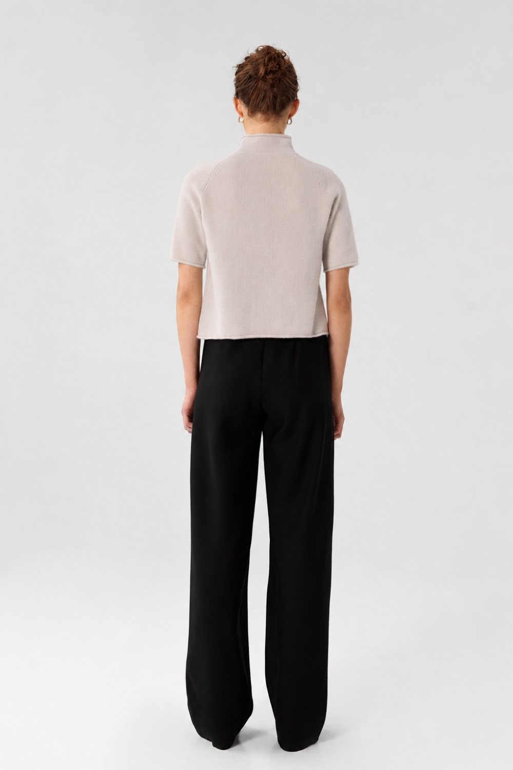 Ally Grey-Beige mock neck top in Baby Cashmere