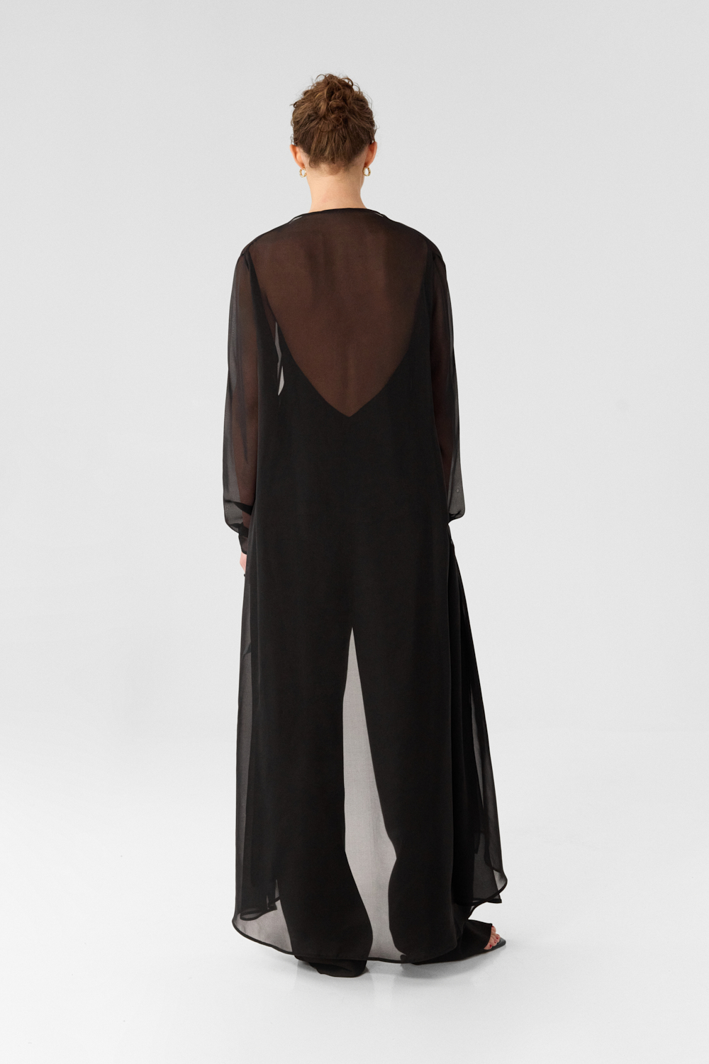 Gina Black sheer longline robe in Silk Chiffon