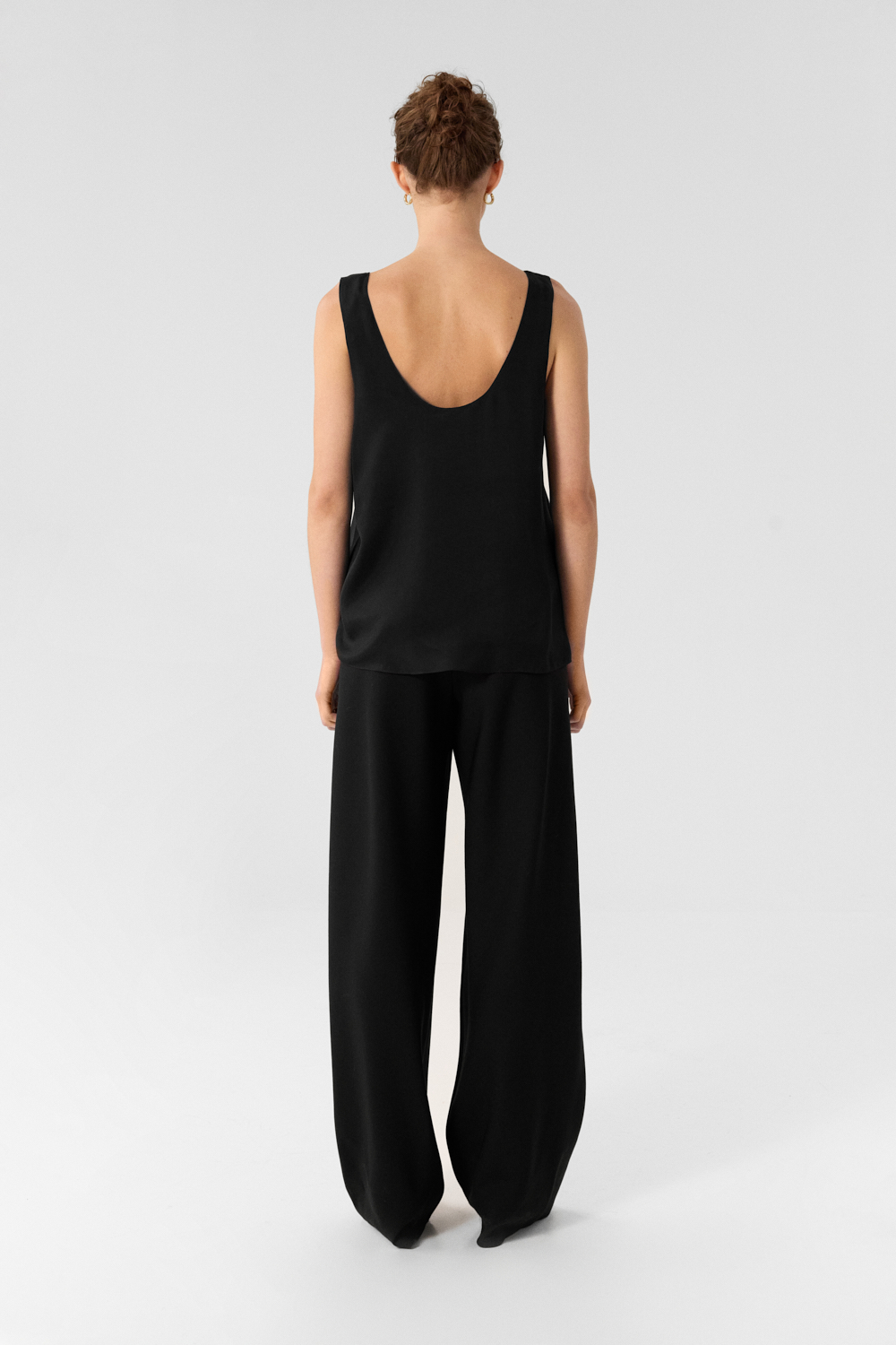 York Black bias-cut wide-leg pants in Silk and Wool Cady